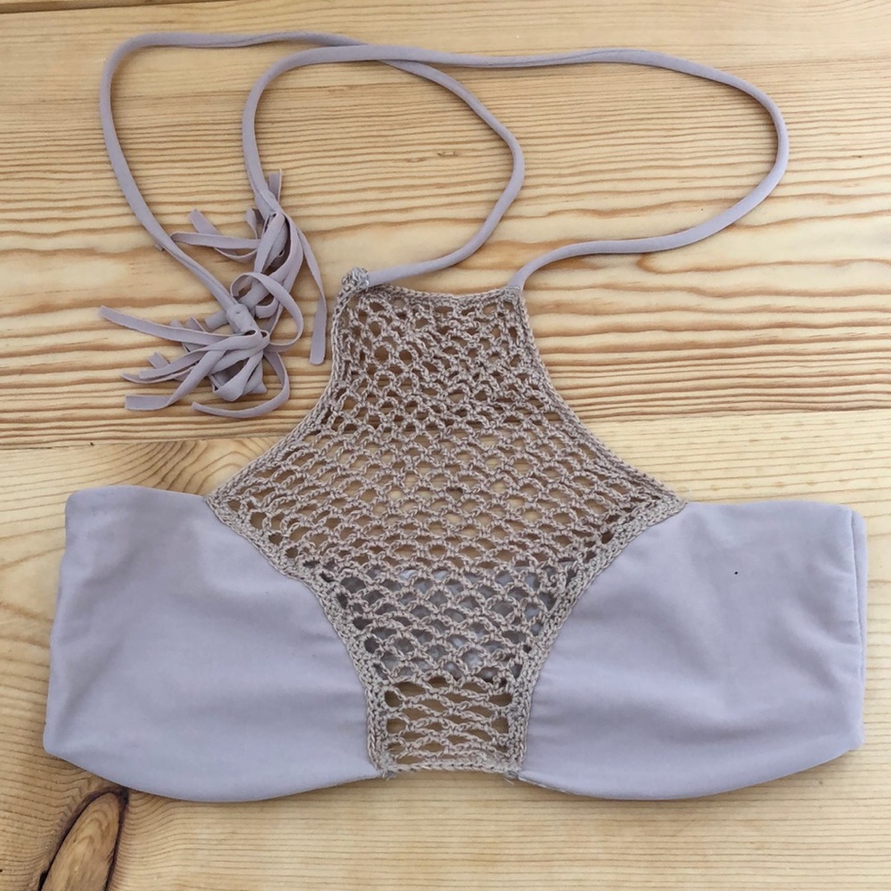 Crochet-Front Mermaid Halter Bikini Top